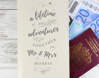 Personalised Travel Document Holder - Custom Travel Document Holder - Passport Wallet - Wedding Gift - Mr & Mrs Travel Gift - Birthday Gift