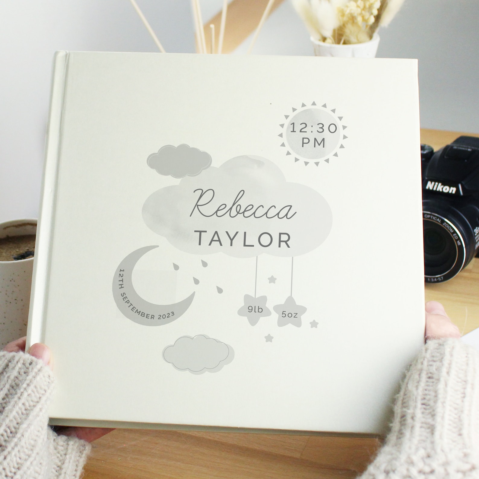Personalised Baby Photo Album Personalised New Baby Moon & Stars Album