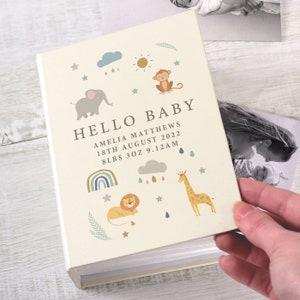 Personalised Baby Photo Album - Safari Animals Photo Album - Personalised Safari Animals 6x4 Photo Album - New baby - Christening