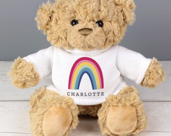 Personalised Rainbow Teddy Bear - Rainbow Gift - Lockdown gift - key worker gift - birthday gift - gift for children - new baby gift