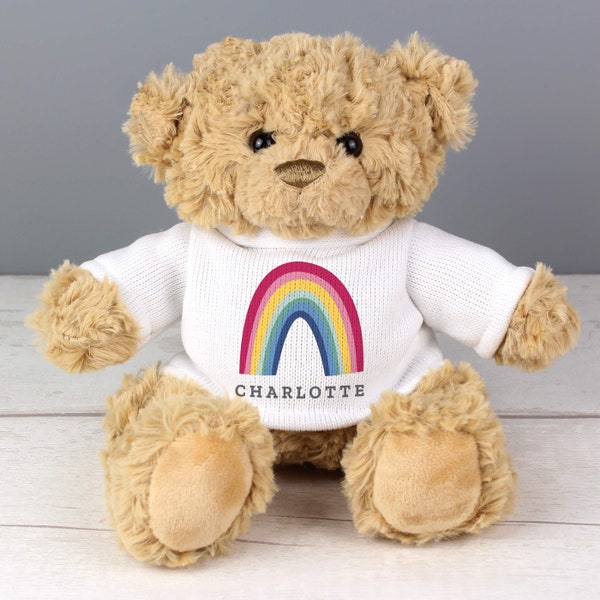 Personalised Rainbow Teddy Bear - Rainbow Gift - Lockdown gift - key worker gift - birthday gift - gift for children - new baby gift