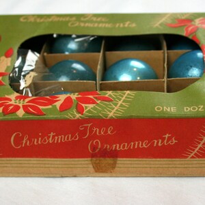 Vintage Glass Christmas Tree Ornaments Small Blue Balls in Box - Etsy