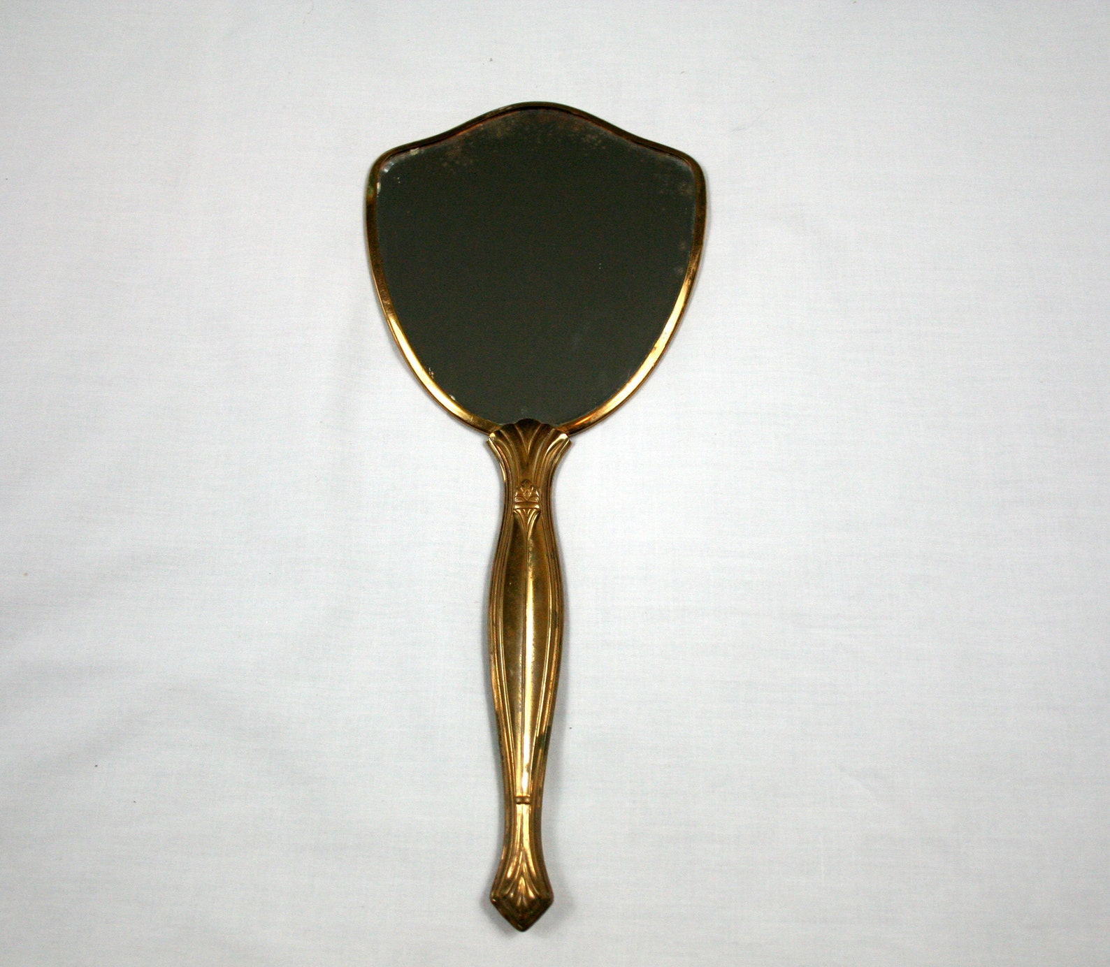 Vintage Hand Held Vanity Mirror Embossed Gold Tone Etsy