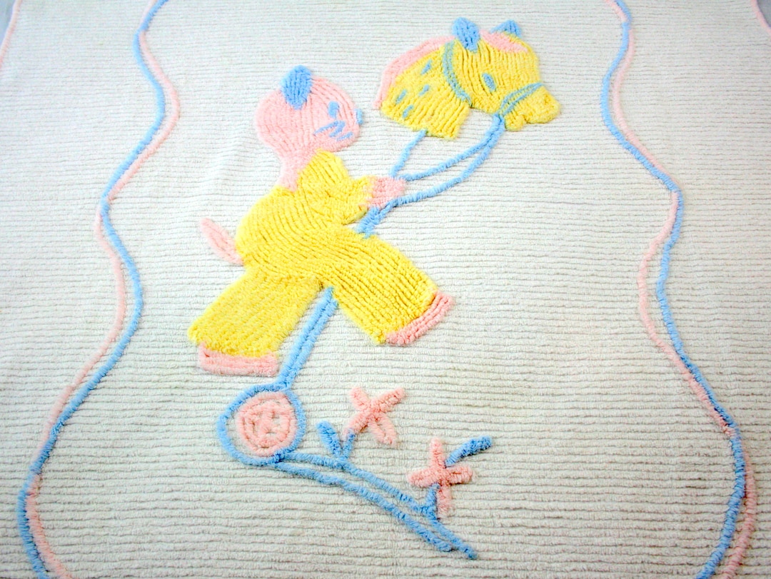 Vintage Chenille Baby Bedspread Crib Blanket Kitten Hobby Horse Etsy