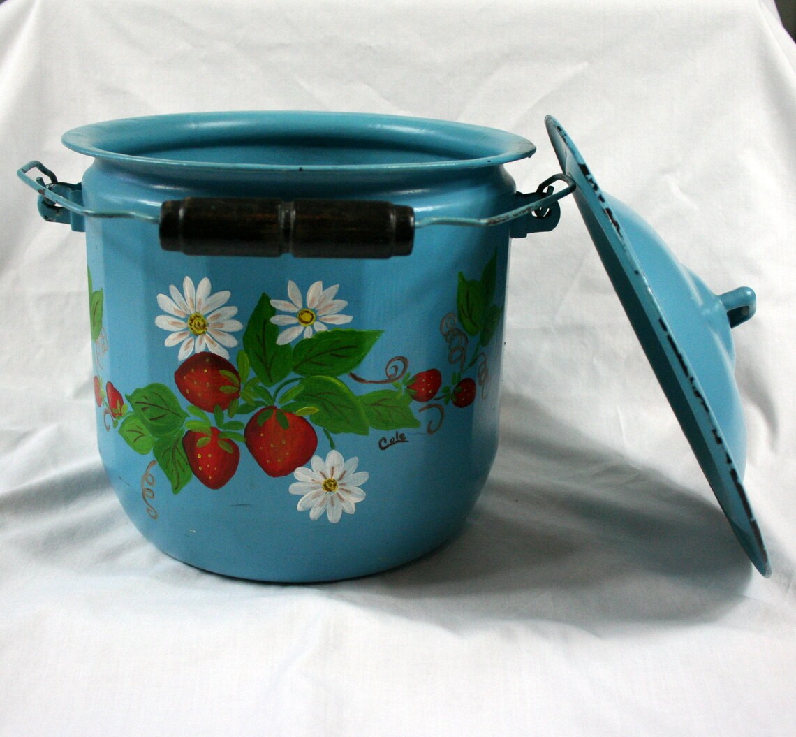 Vintage Enamelware Diaper Pail or Slop Bucket with Lid Etsy