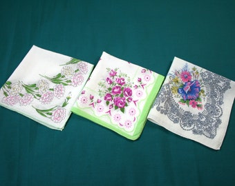 Vintage Stamped Cotton Hankies Ladies Handkerchiefs Lot 3