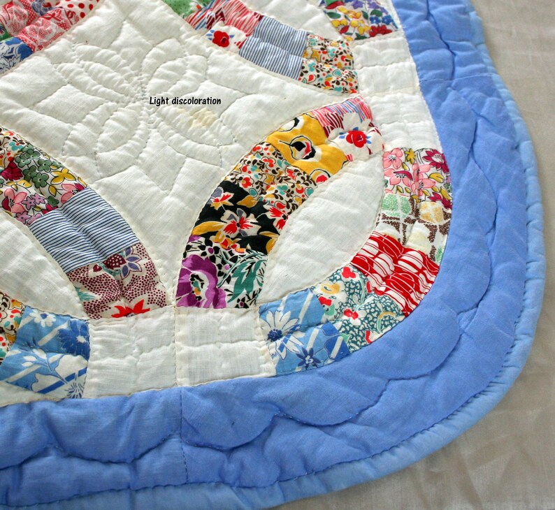 Hand Quilted Double Wedding Ring Patchwork Quilt Vintage Etsy