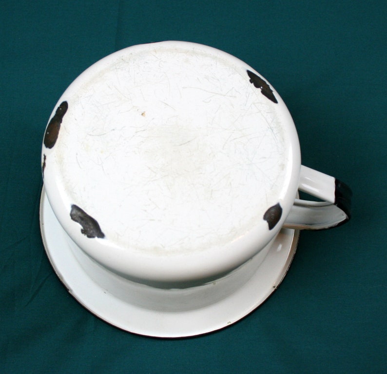 Vintage Enamelware Chamber Pot Child Size White Black With Etsy