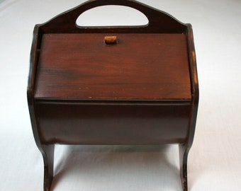 Vintage Wood Sewing Box Basket Notions Holder