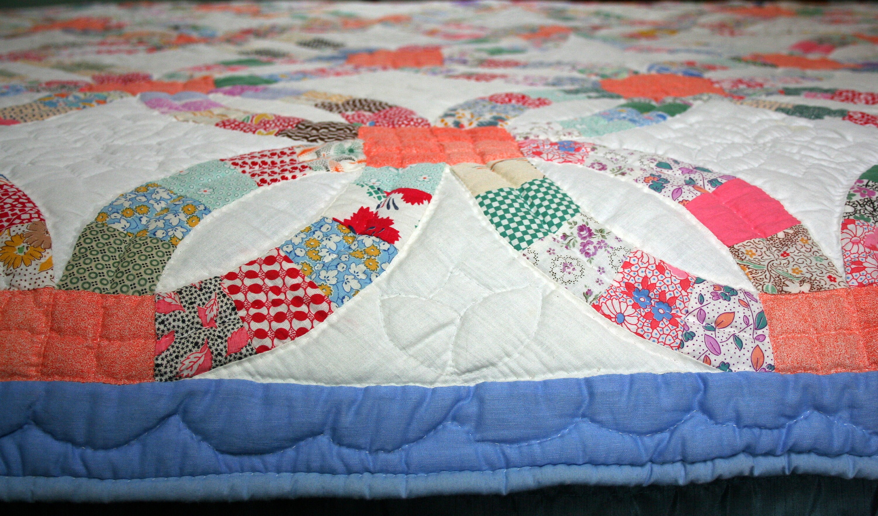 Hand Quilted Double Wedding Ring Patchwork Quilt Vintage Etsy