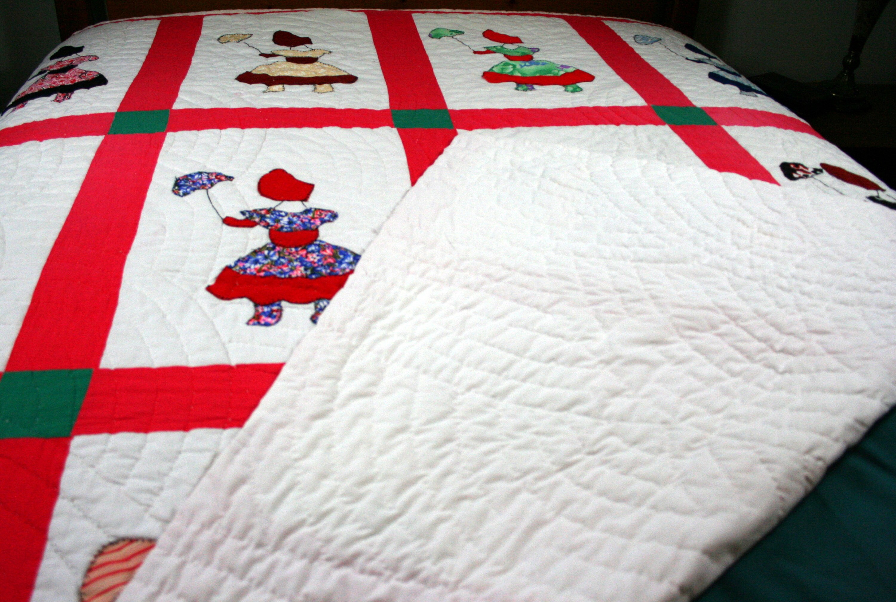 Hand Made Appliqued Quilt Hand Quilted Full Twin Parasol Lady Etsy