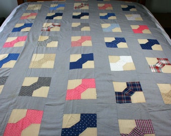 Patchwork Unfinished Quilt Top  Vintage Fabric Bow Tie