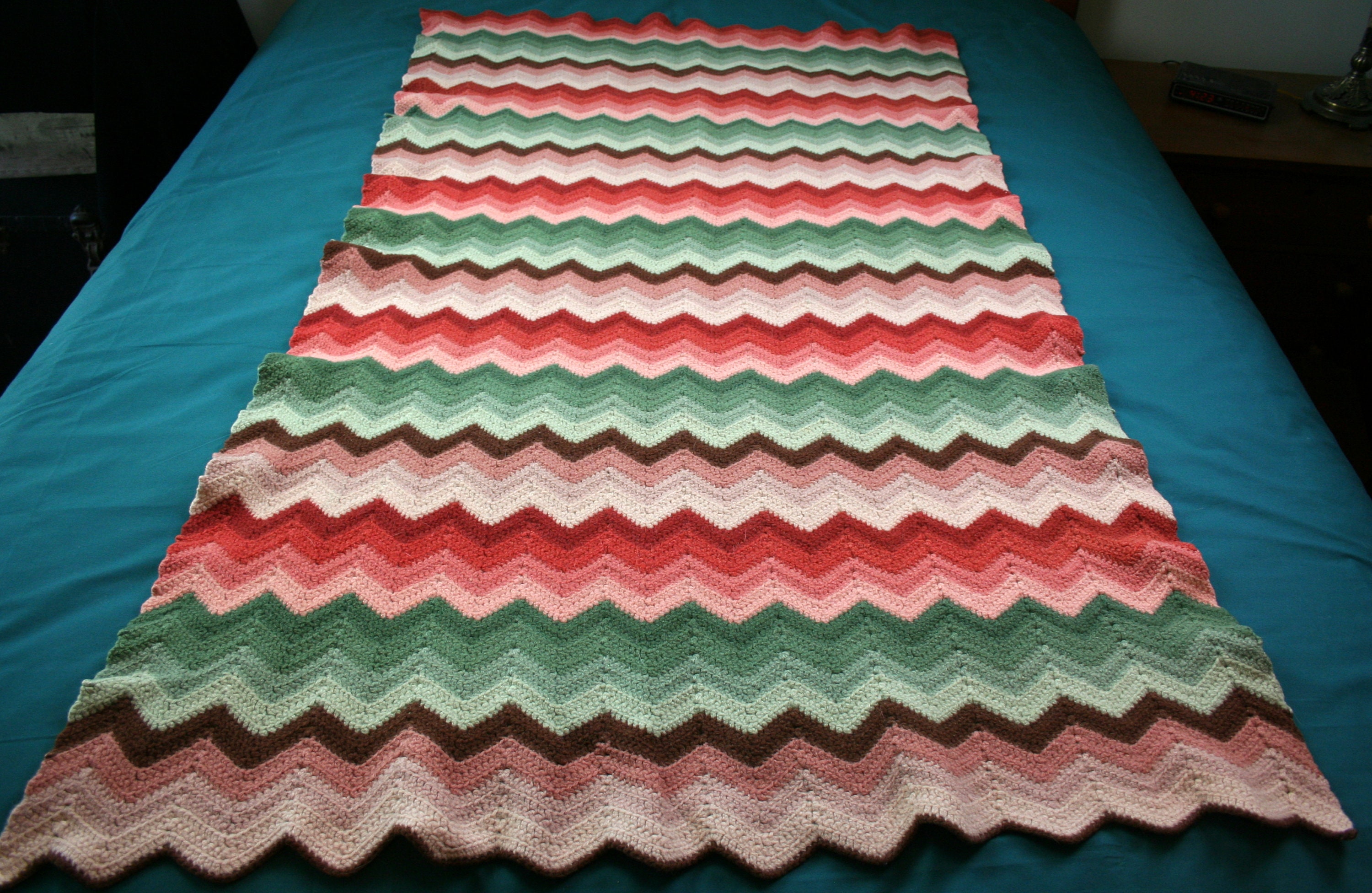 Vintage Ripple Afghan Blanket Handmade Couch Throw Bed Runner Etsy