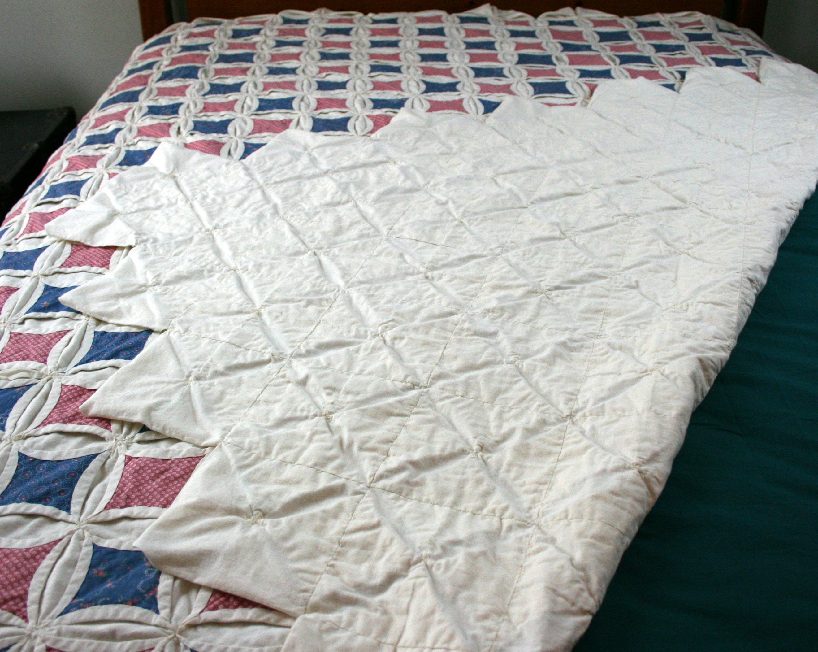 Cathedral Window Bed Quilt Hand Stitched Homemade Full Queen Etsy