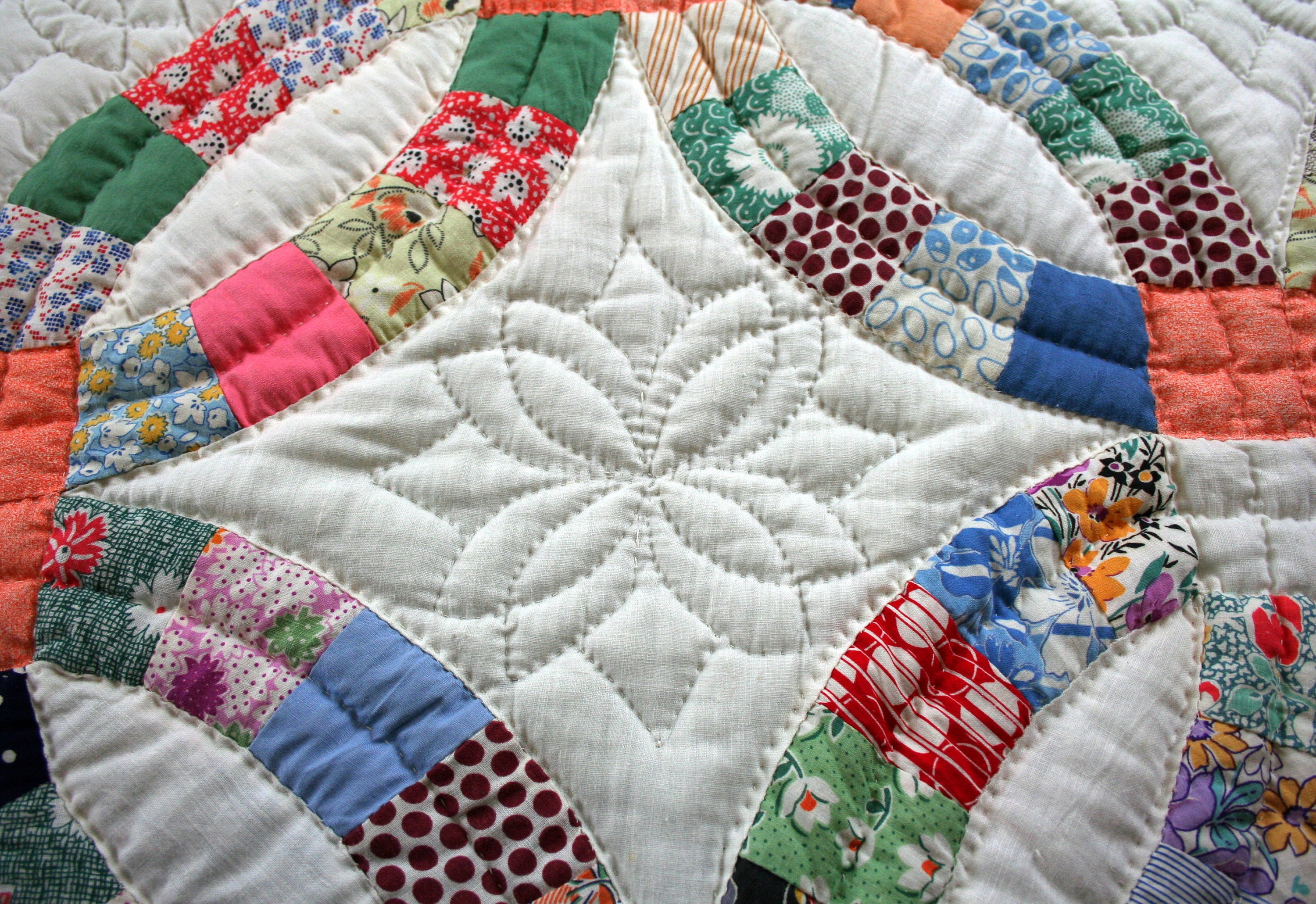Hand Quilted Double Wedding Ring Patchwork Quilt Vintage Etsy