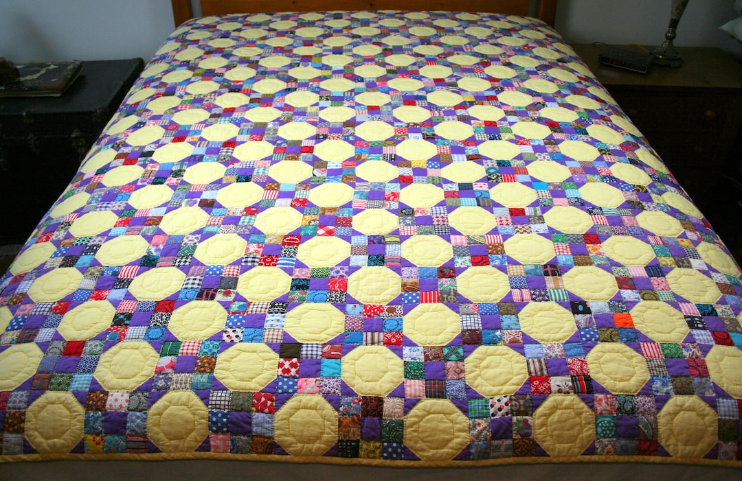 Homemade Patchwork Quilt Hand Quilted Vintage Twin Full - Etsy