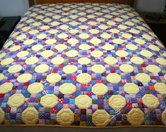 Homemade Patchwork Quilt Hand Quilted Vintage Twin Full