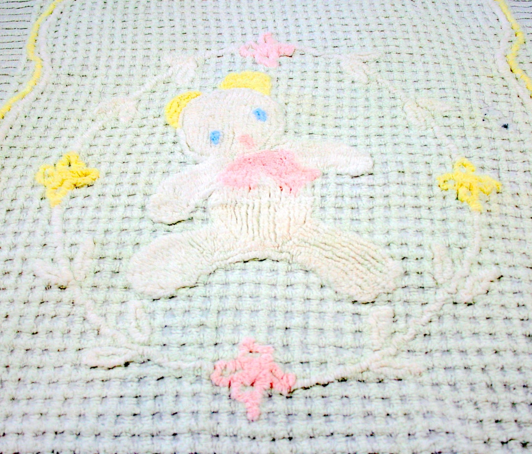 Vintage Chenille Baby Bedspread Crib Blanket Teddy Bear AS IS Etsy
