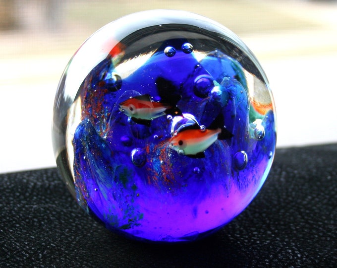 Glass Paperweight Aquarium Fish Sea Coral Reef Cobalt Blue Etsy