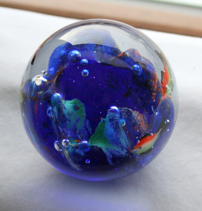 Glass Paperweight Aquarium Fish Sea Coral Reef Cobalt Blue Etsy