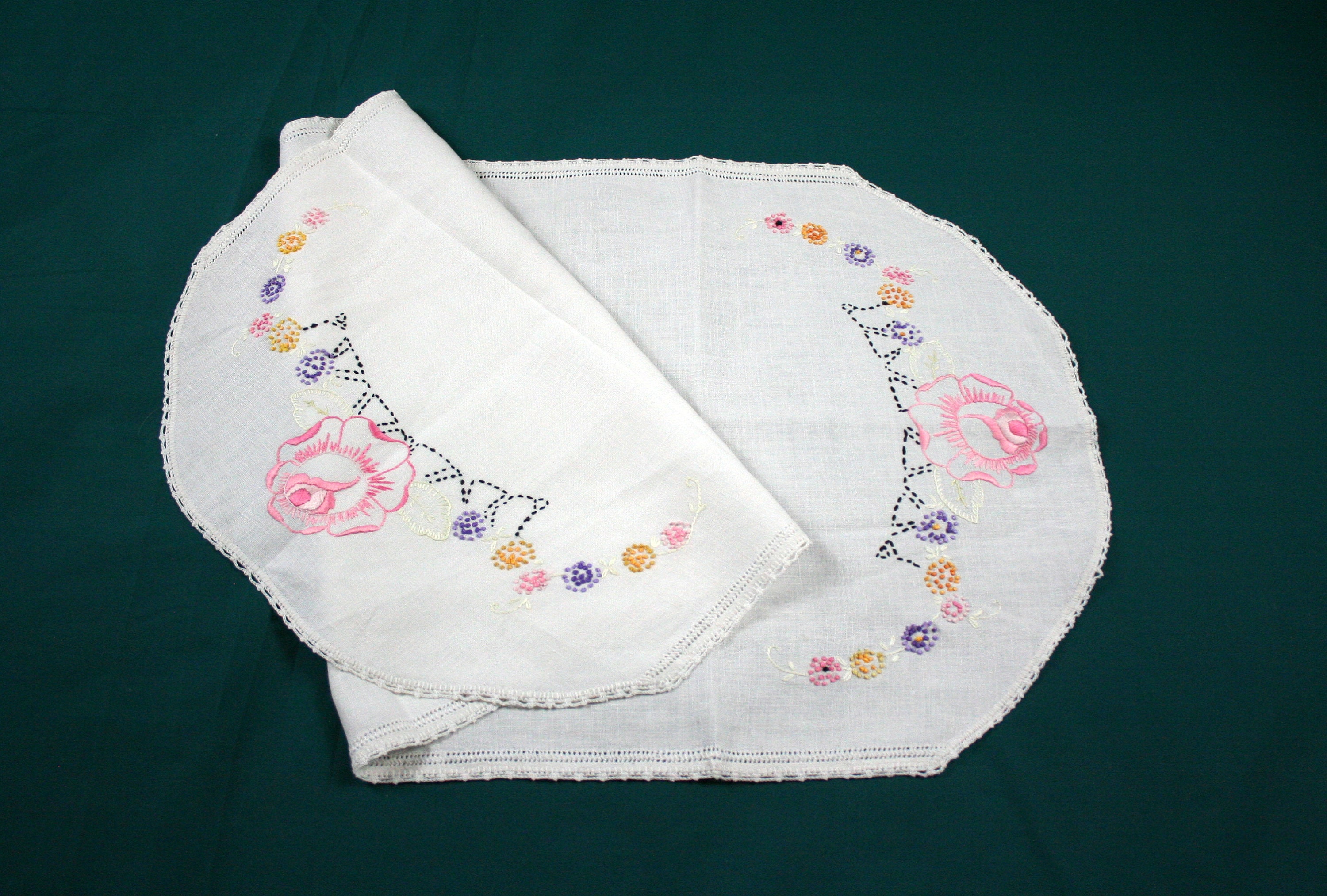 Oval Linen Table Runner Dresser Scarf Vintage Hand Embroidered Etsy
