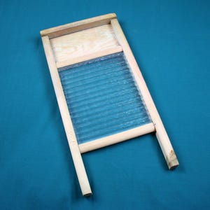 Vintage Small Washboard Glass Wood Laundry Board