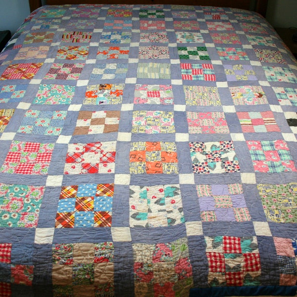 Vintage Patchwork Quilt Homemade Nine Patch Full Twin Size