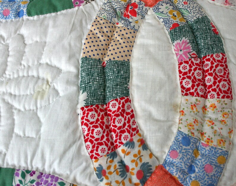 Hand Quilted Double Wedding Ring Patchwork Quilt Vintage Etsy