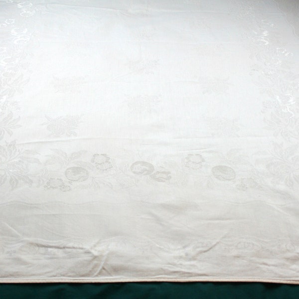 White Damask Tablecloth Rectangle Wedding Reception Table Mid Century MCM