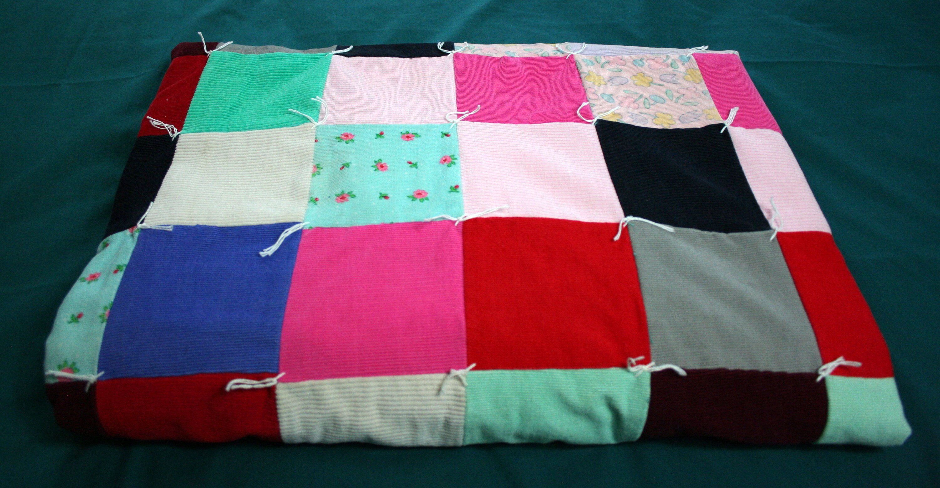 Patchwork Quilt Homemade Hand Tied Corduroy Blocks Etsy