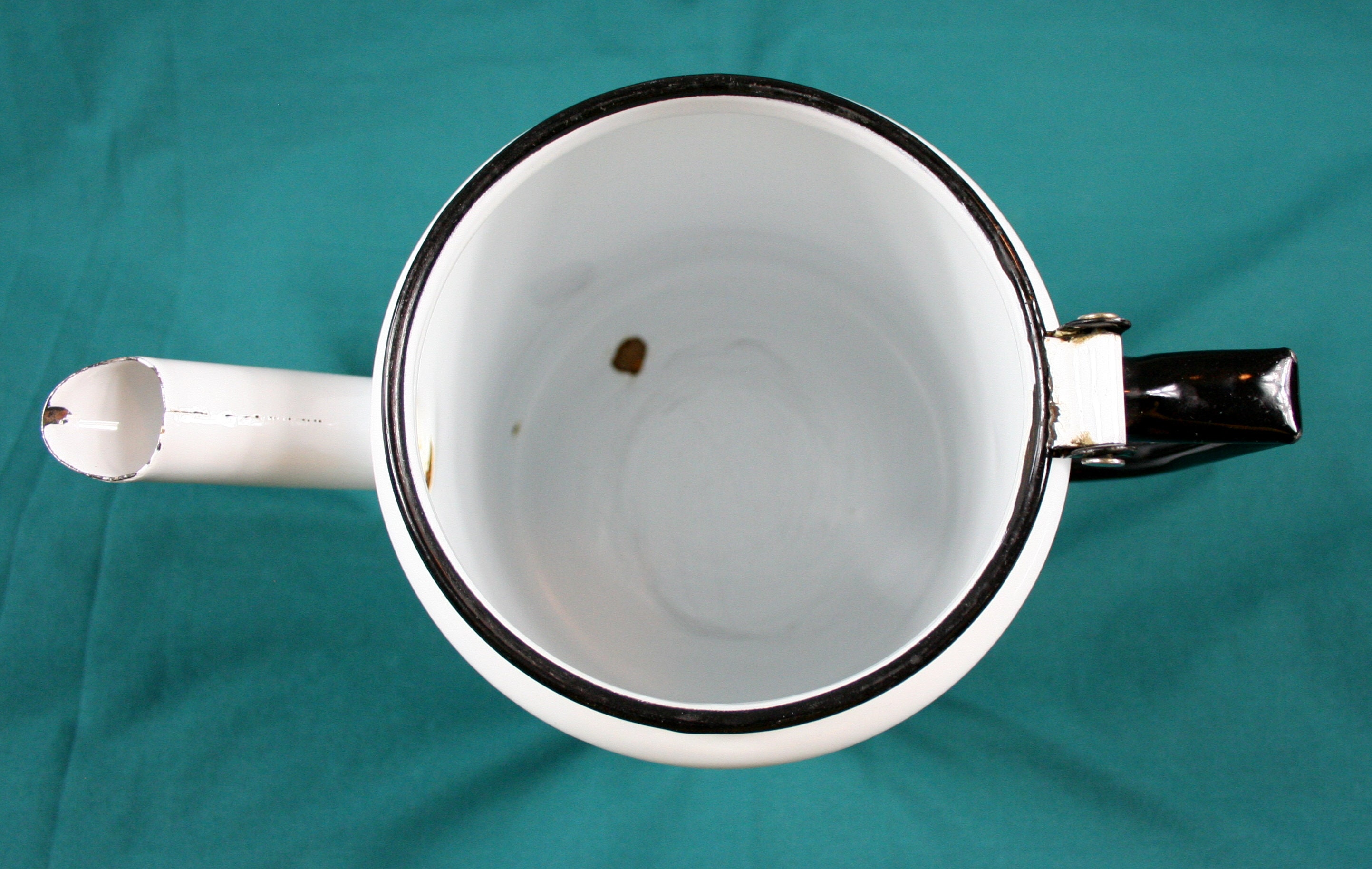 Enamelware Coffee Pot White Black Trim Farmhouse Kitchen Etsy