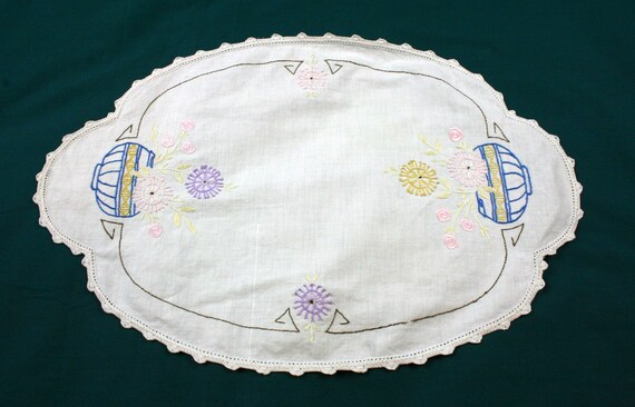 Handmade Table Runner Dresser Scarf Vintage Hand Embroidered