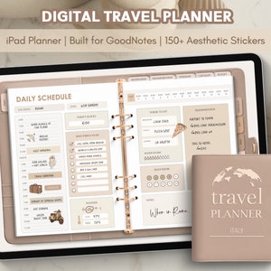 Digital travel Planner Goodnotes, Realistic iPad Travel Planner, Vacation Planner with tabs, Brown Itinerary Daily Journal, Travel Stickers