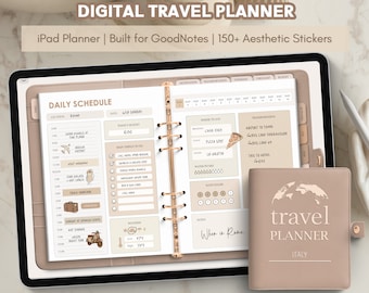 Digital travel Planner Goodnotes, Realistic iPad Travel Planner, Vacation Planner with tabs, Brown Itinerary Daily Journal, Travel Stickers