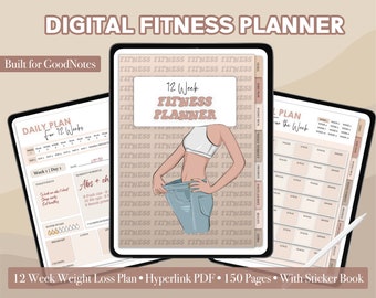 Boho Digital Fitness Planner: 12-Week Weight Loss Tracker (Goodnotes, iPad)