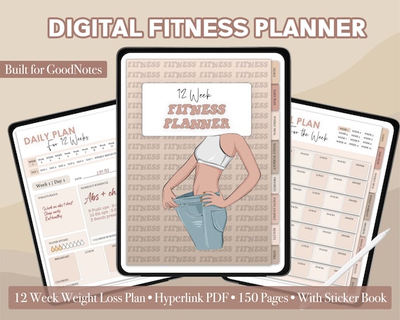 Boho Digital Fitness Planner: 12-Week Weight Loss Tracker (Goodnotes, iPad)