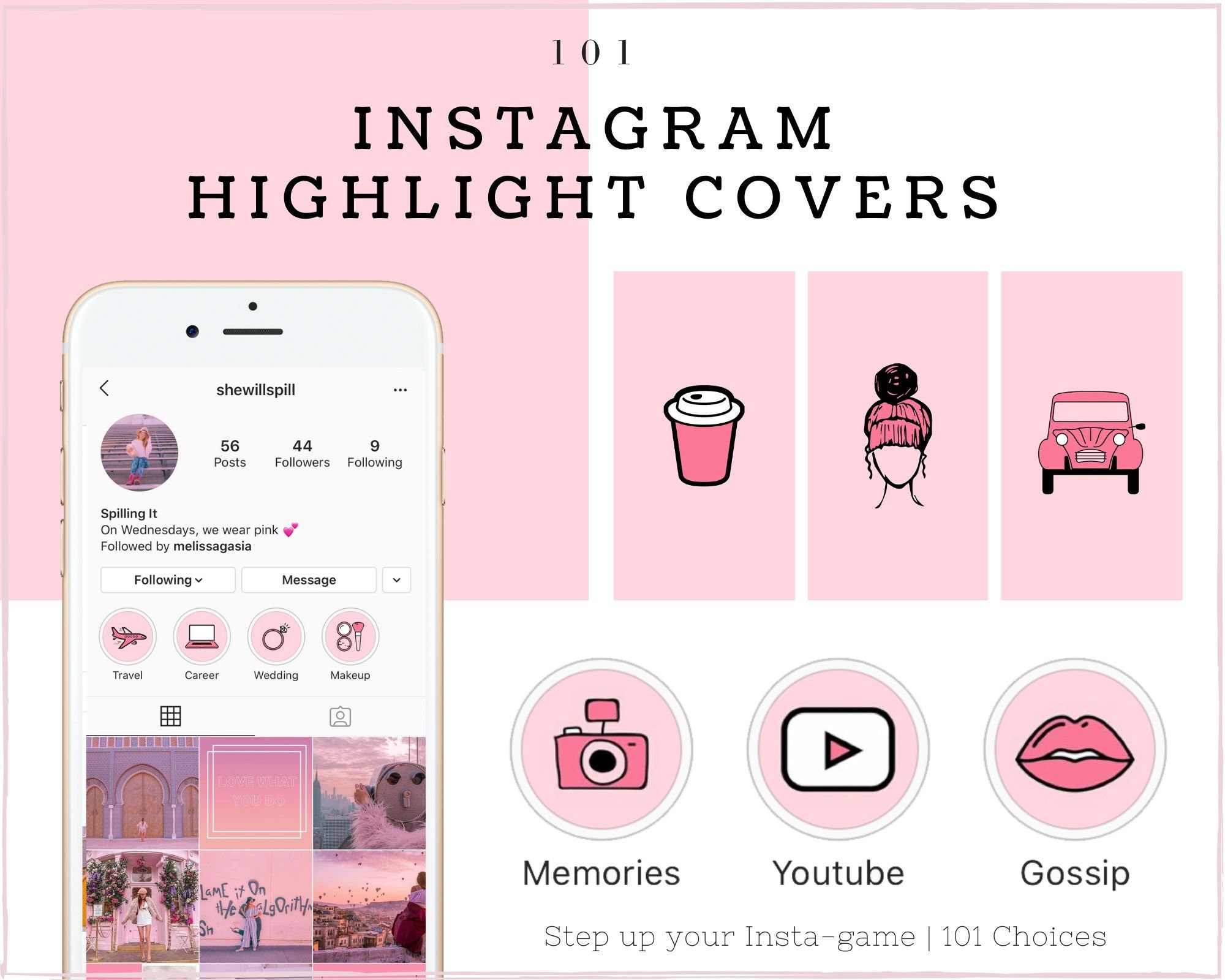 Pink Blogger Instagram Post and Story Highlight Cover Kit; Social Media Kit; Pink Aesthetic Instagram Feed Kit; IG Posts; Instagram Post