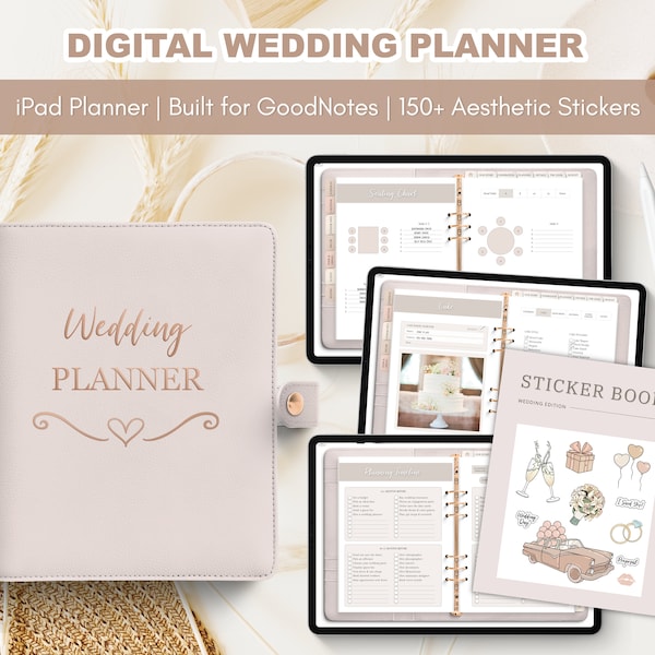 Digital Wedding Planner for iPad | Goodnotes Wedding Planner Template | Download Realistic Wedding Itinerary | Budget, Checklist, Seating