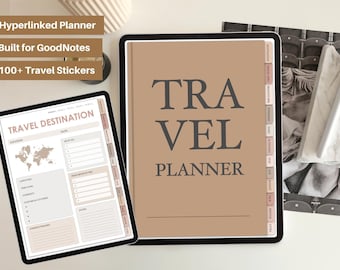 Digital Travel Planner iPad Goodnotes, Neutral Travel Planner, Travel Journal Digital, itinerary template, noteability travel stickers