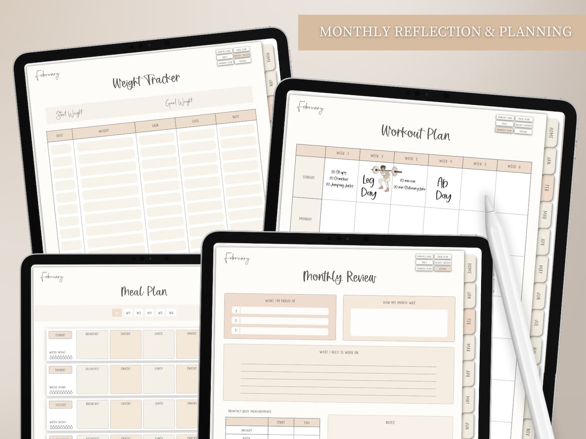Digital Fitness Planner for iPad Goodnotes, Undated Weight Loss Daily ...