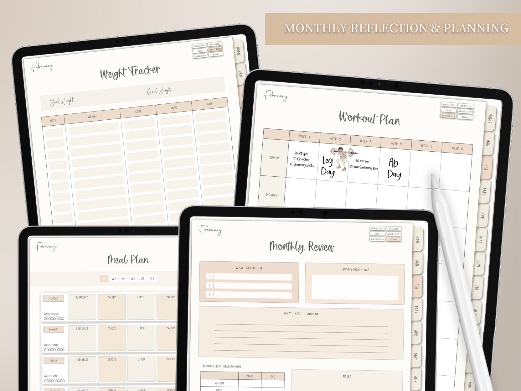 Digital Fitness Planner for iPad Goodnotes, Undated Weight Loss Daily ...