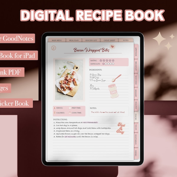 Pink Recipe Book Etsy