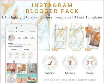 Azul mármol con portadas destacadas de Instagram doradas, iconos destacados de historias de Instagram, iconos destacados de Instagram, iconos de historias de IG para bloggers