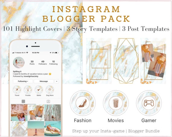 Marble Blue With Gold Instagram Highlight Covers Instagram Etsy