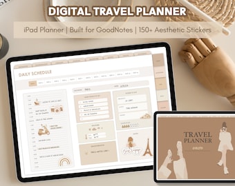 Digital Travel Planner Goodnotes for iPad, Digital Travel Journal & itinerary for 14 day or 31 day trip,  travel stickers , traveler gift