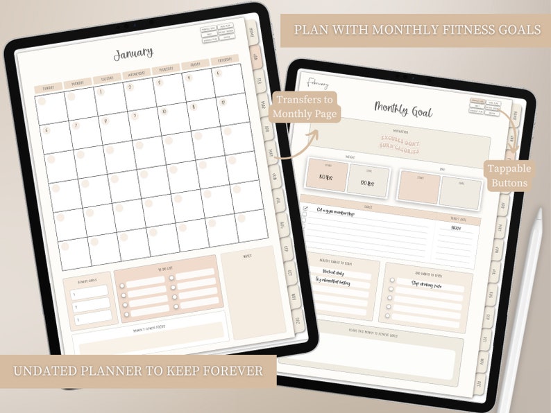 Digital Fitness Planner for iPad Goodnotes, Undated Weight Loss Daily ...