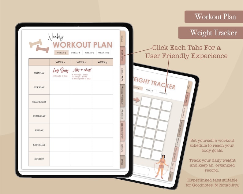 Boho Digital Fitness Planner Goodnotes Ipad Weight Loss Etsy