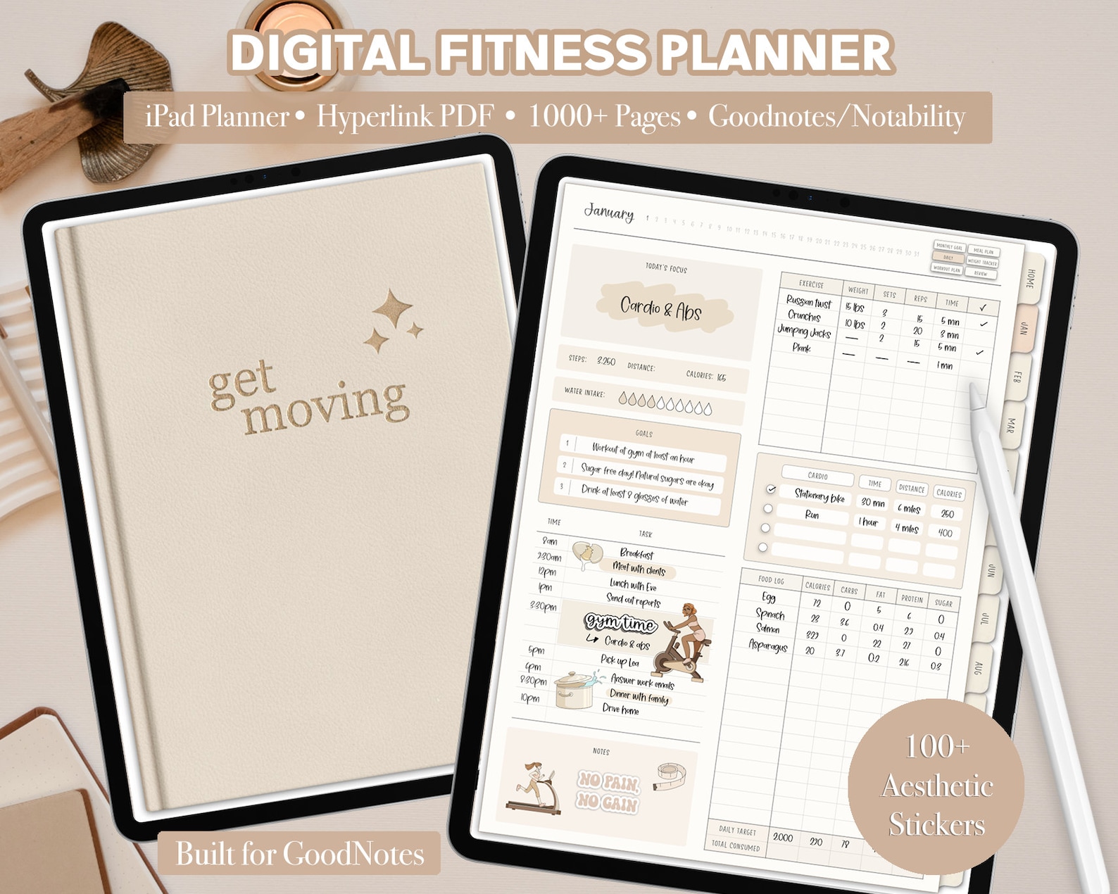Digital Fitness Planner for iPad Goodnotes, Undated Weight Loss Daily ...