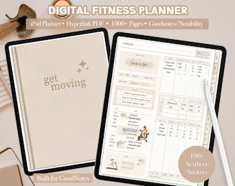 Digital Fitness Planner for ipad Goodnotes,  Undated Weight loss Daily Journal,  Workout Planner, Meal planner, Weight Tracker, notability