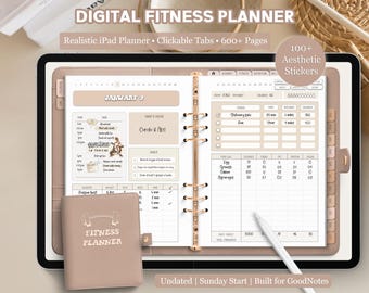 Digital Fitness Planner for iPad Goodnotes | Digital Weight Loss Journal | Fitness Stickers, Undated Journal,  Meal Plan, Weight Tracker